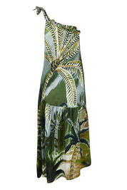 Product shot of the Palm Cove One Shoulder Dress in colour Tropical (Green), from the back