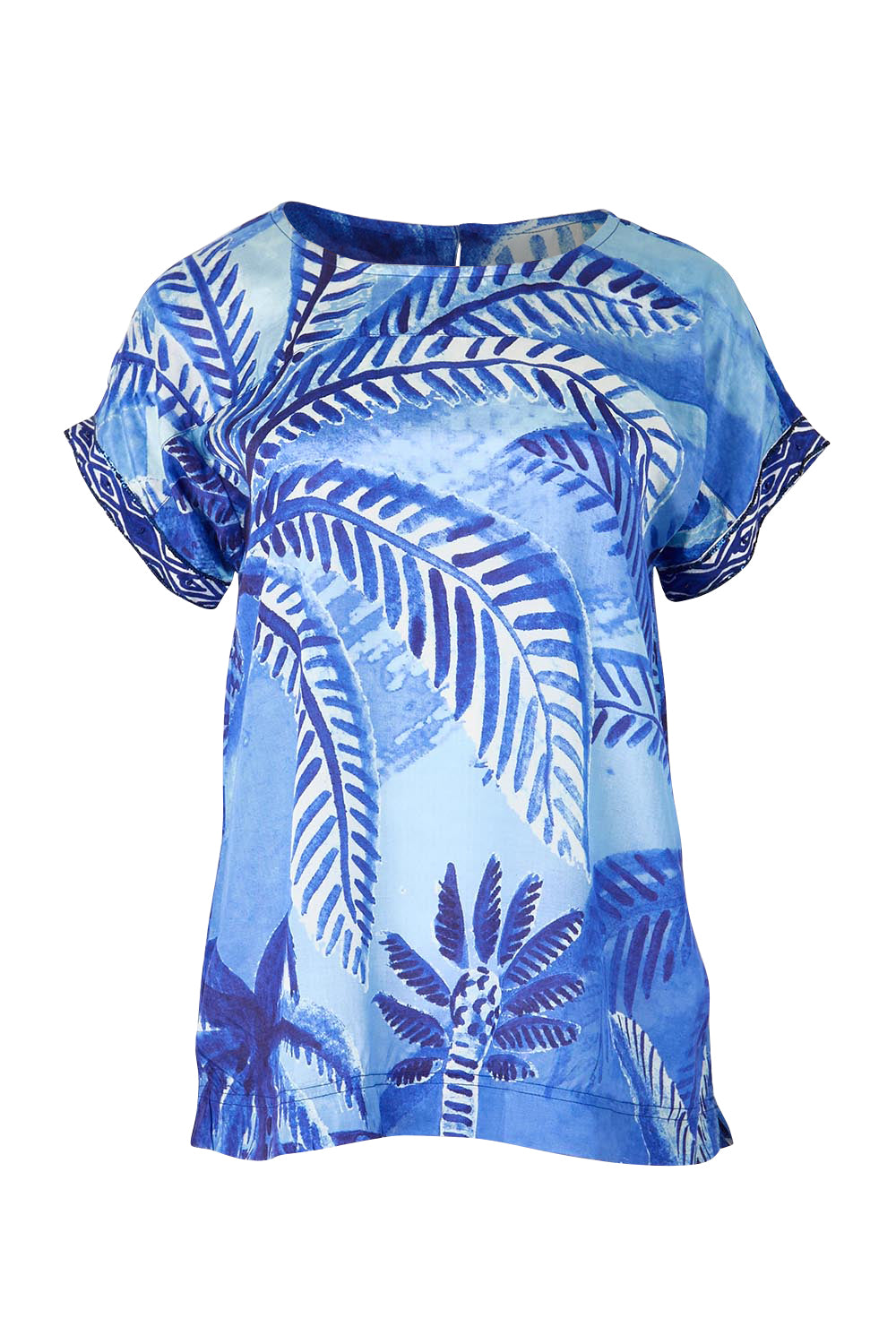 Product shot of the Palm Cove Top – Blue in colour Blue, from the front
