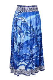 Product shot of the Palm Cove Long Skirt – Blue in colour Blue, from the back