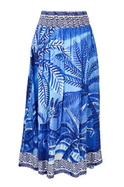 Product shot of the Palm Cove Long Skirt – Blue in colour Blue, from the front