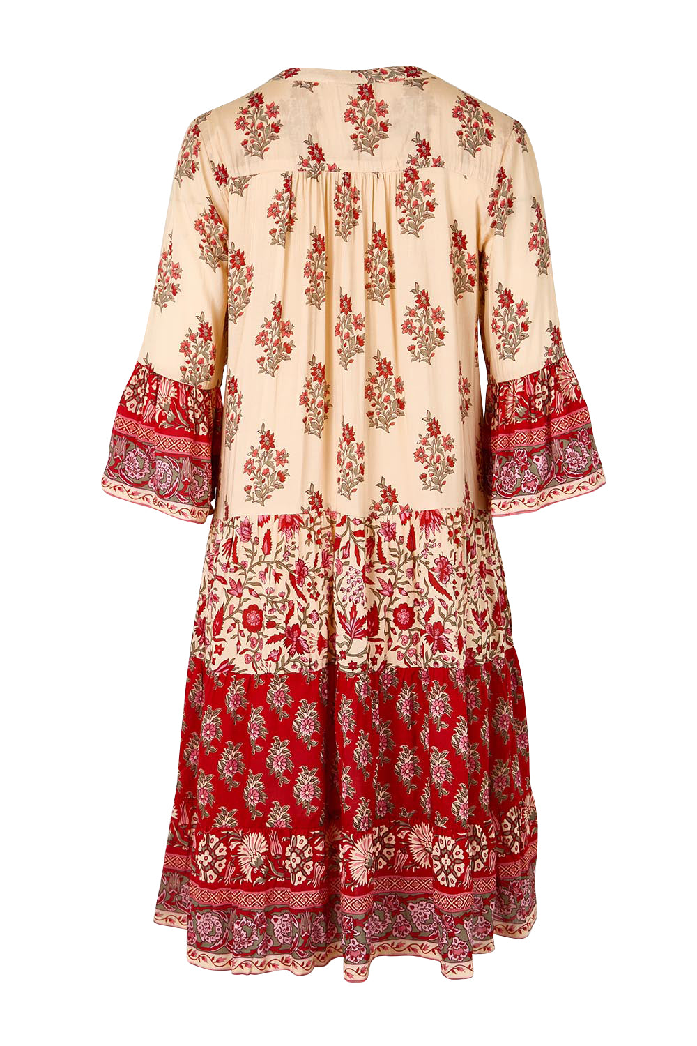 Product shot of the Blue Lagoon Embroidered Dress – Redcream in colour Redcream, from the back