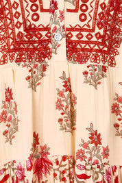 Product shot of the Blue Lagoon Embroidered Dress – Redcream in colour Redcream, showing detail