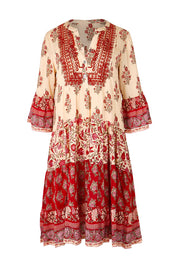 Product shot of the Blue Lagoon Embroidered Dress – Redcream in colour Redcream, from the front