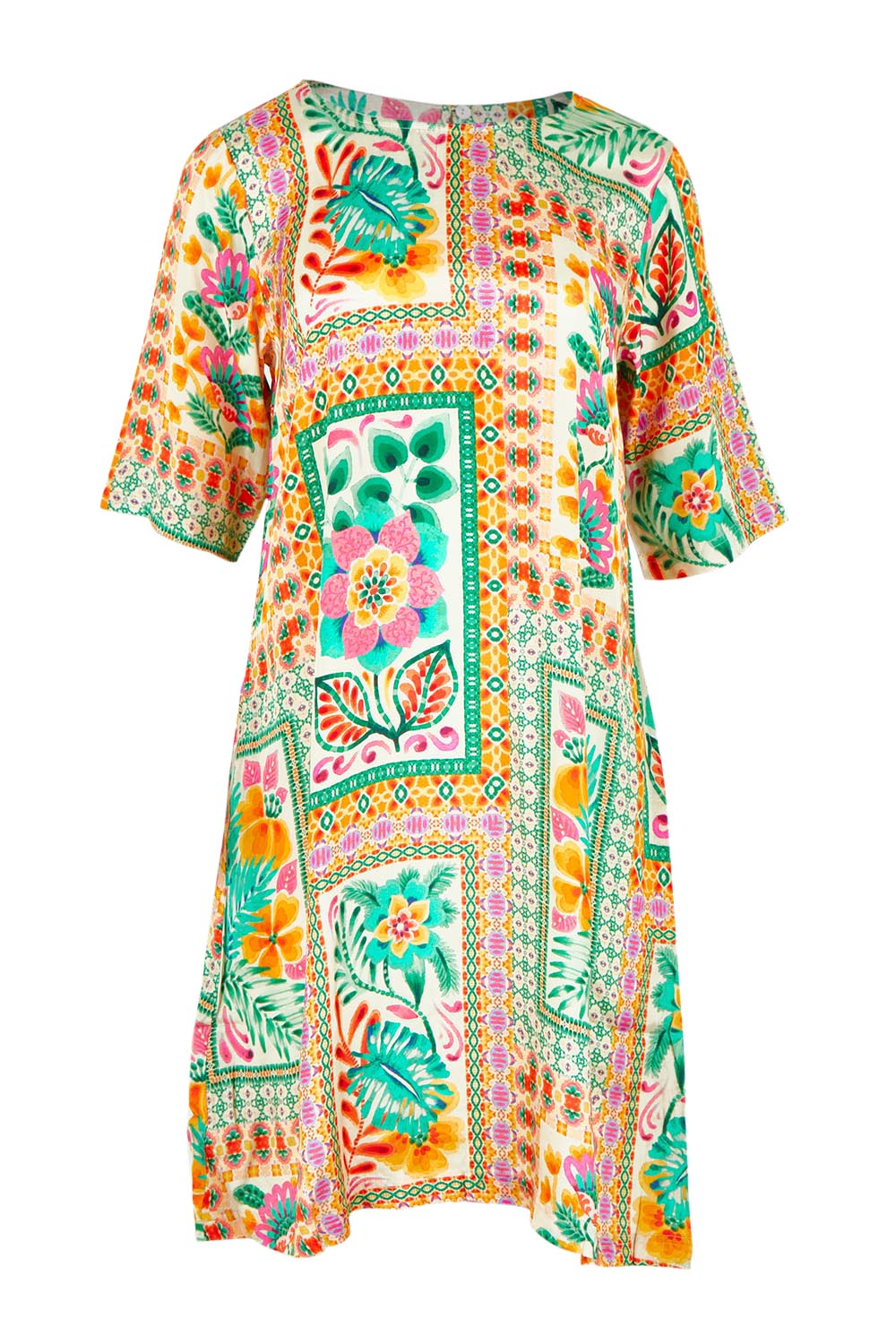 Product shot of the Sapphire Beach Shift Dress in colour Multi, from the front