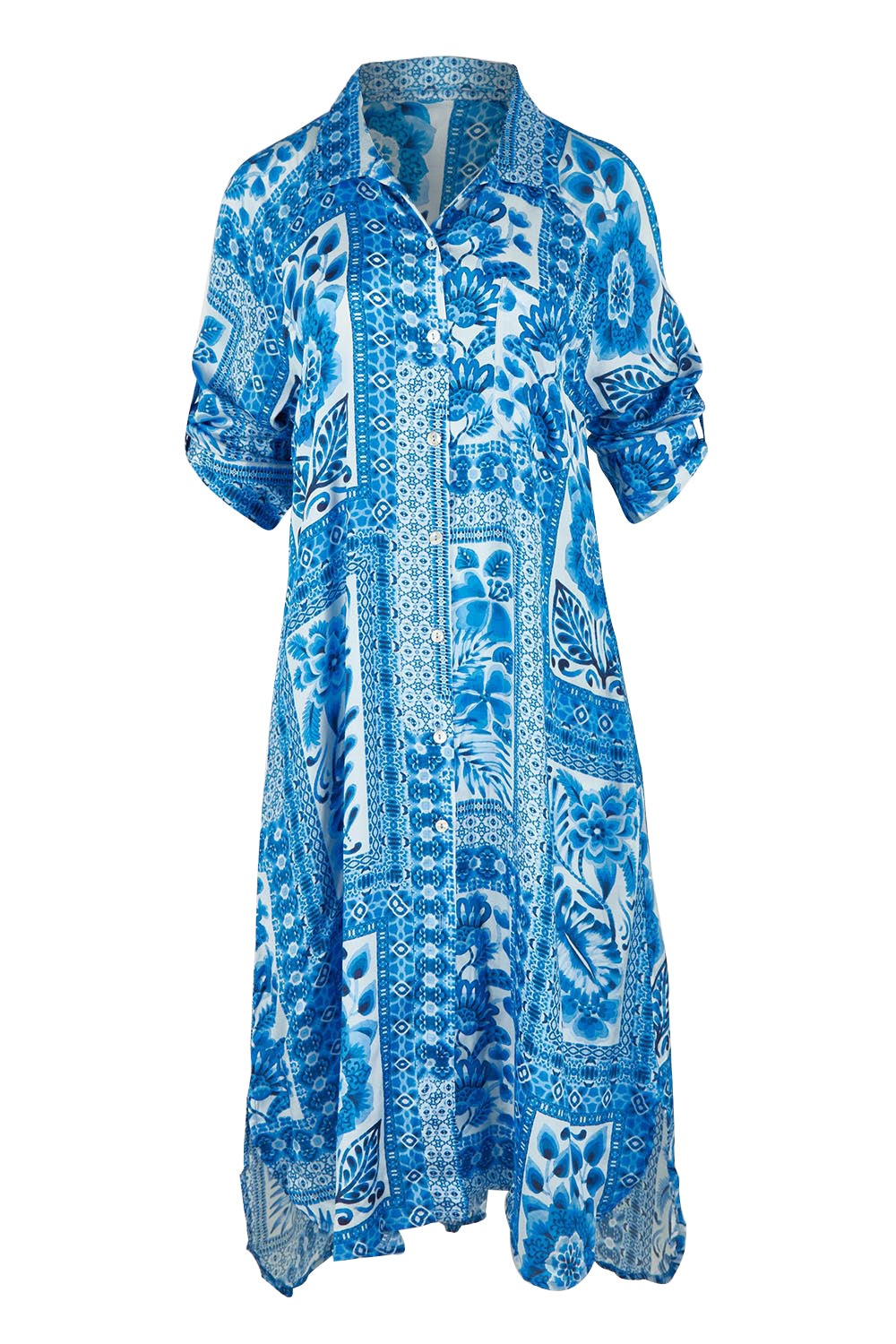 Product shot of the Sapphire Beach Shirt Dress in colour Bluewhite (Blue), detail