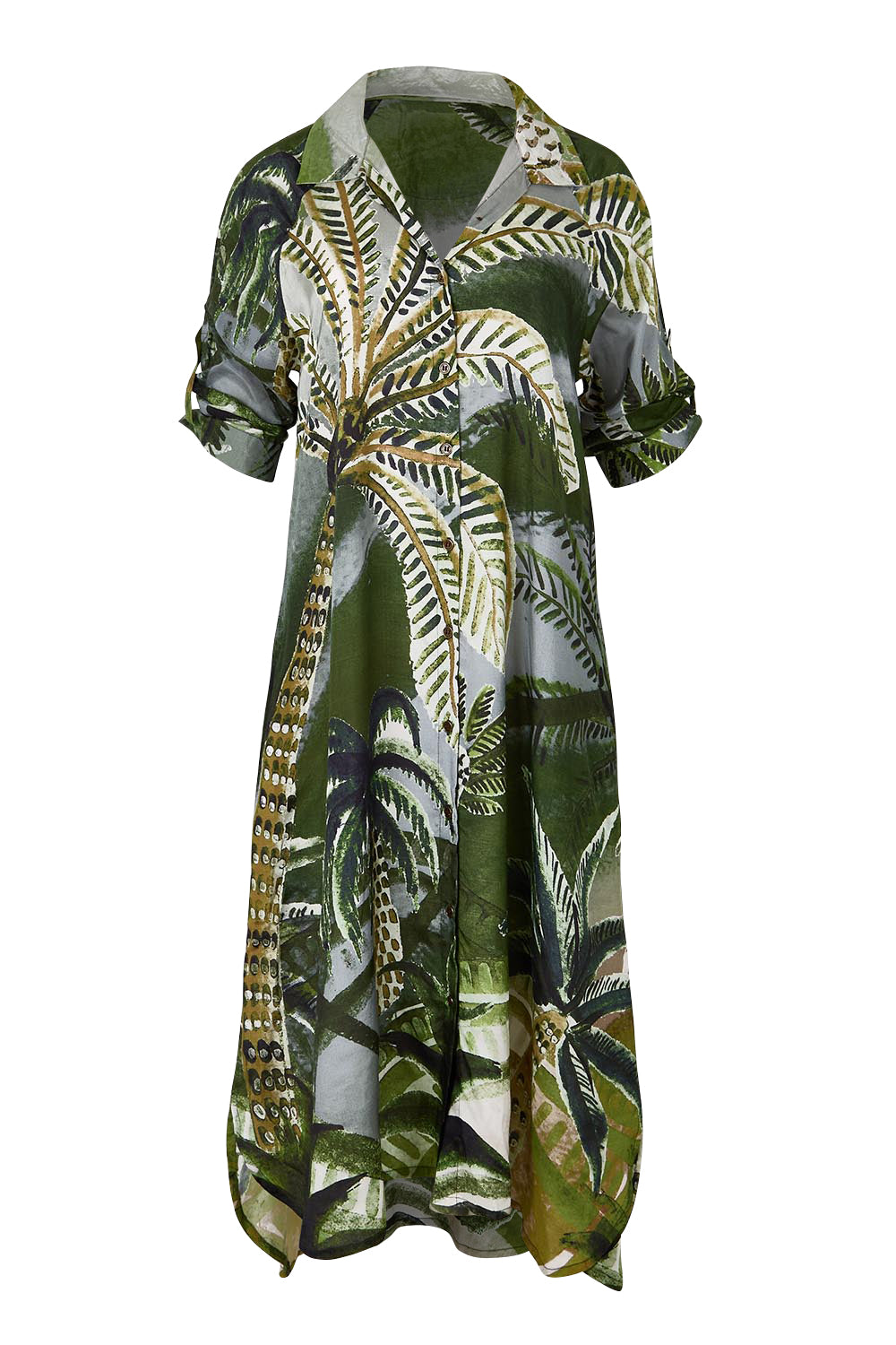 Product shot of the Sapphire Beach Shirt Dress – Tropical in colour Tropical, showing detail