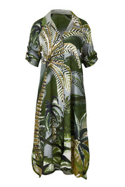 Product shot of the Sapphire Beach Shirt Dress – Tropical in colour Tropical, showing detail