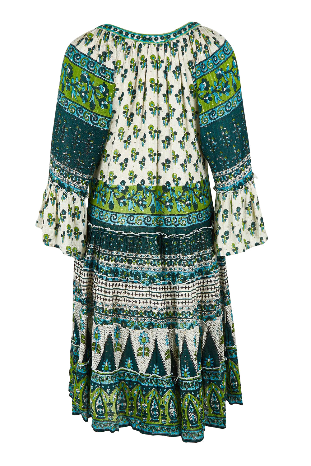 Product shot of the Angel Falls Dress in colour Green (Green), from the back