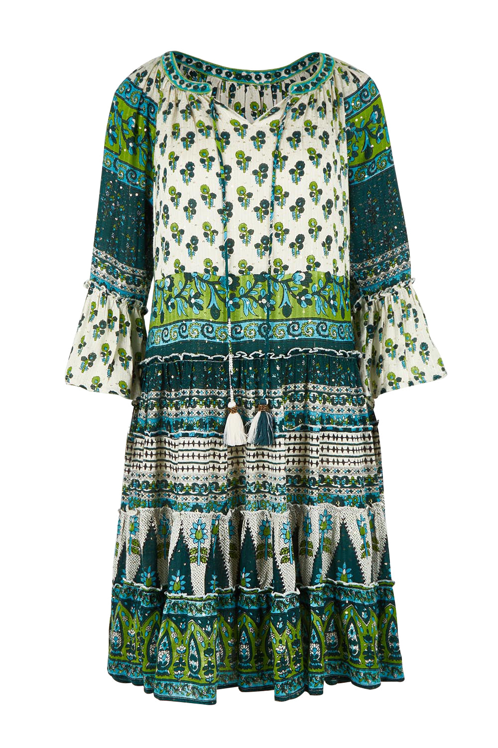 Product shot of the Angel Falls Dress in colour Green (Green), from the front