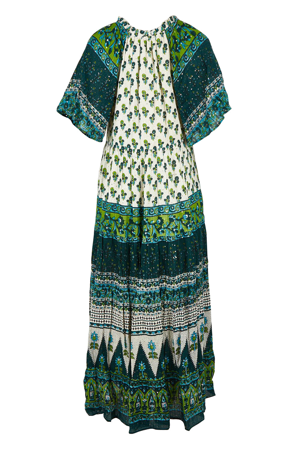 Product shot of the Angel Falls Long Dress in colour Green (Green), from the back
