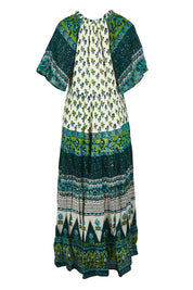 Product shot of the Angel Falls Long Dress in colour Green (Green), from the back