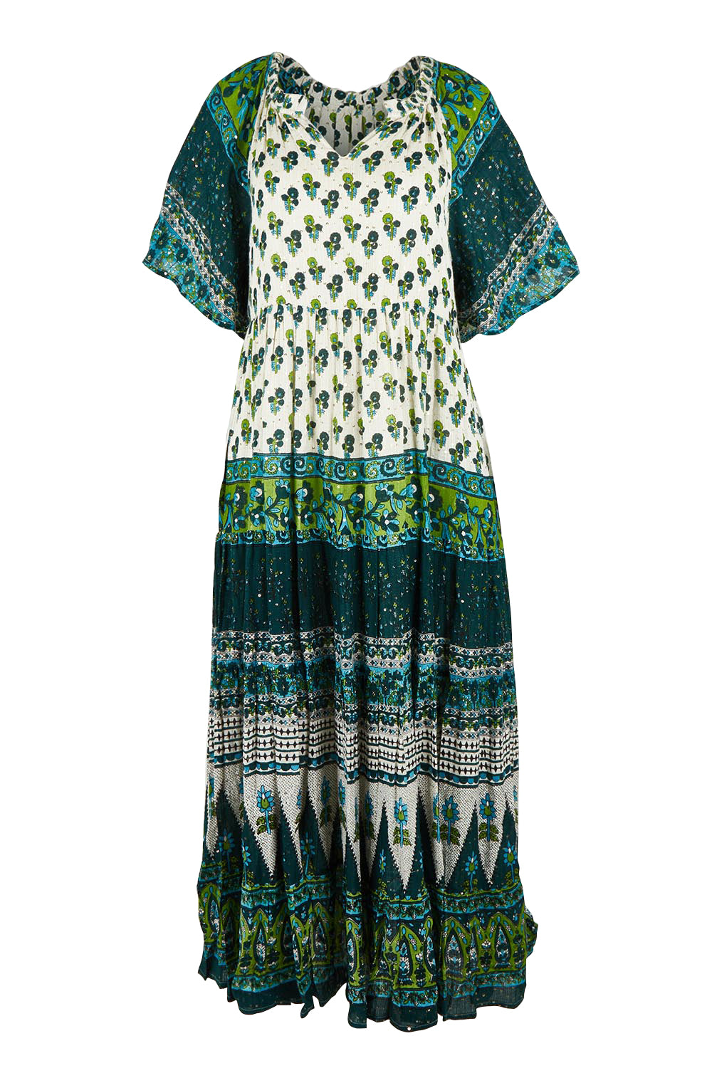 Product shot of the Angel Falls Long Dress in colour Green (Green), from the front