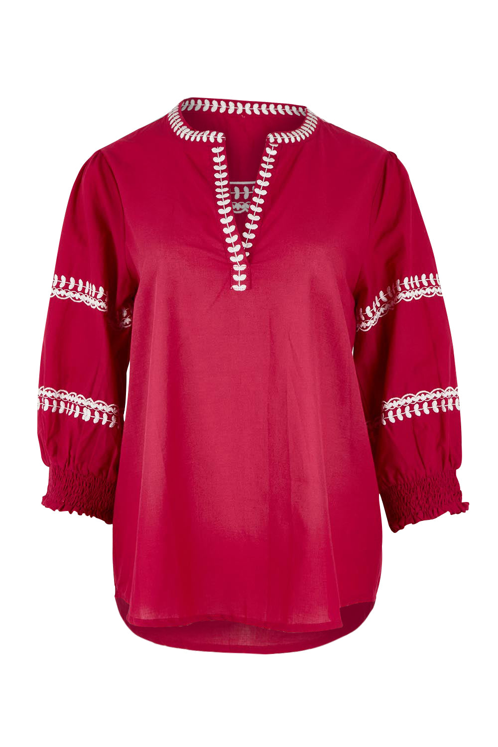 Product shot of the Magdelena River Cotton Blouse in colour Rosebud (Pink), from the front