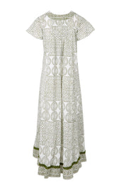 Product shot of the Cocora Valley Cotton Long Dress – Olive in colour Olive, from the back