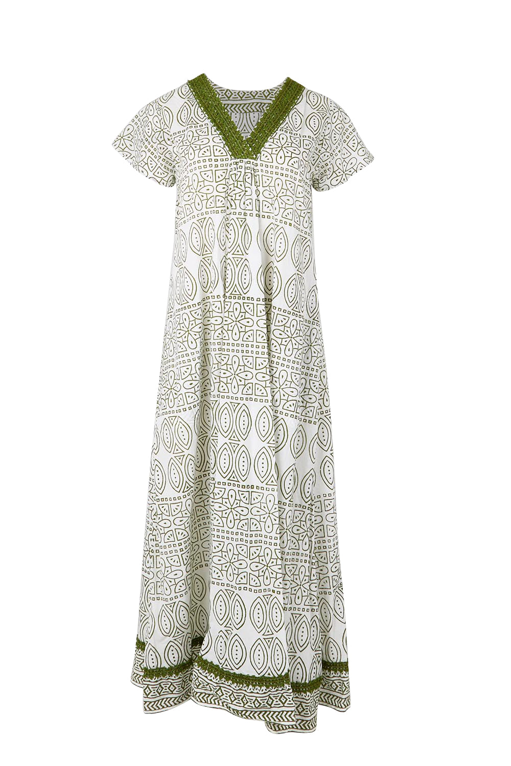 Product shot of the Cocora Valley Cotton Long Dress – Olive in colour Olive, from the front