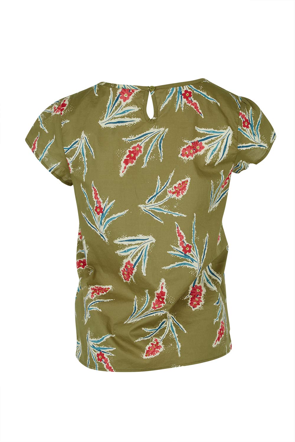 Product shot of the Garden Gate Top in colour Lxiaflower (Green), from the back