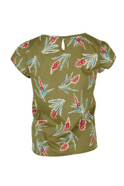 Product shot of the Garden Gate Top in colour Lxiaflower (Green), from the back