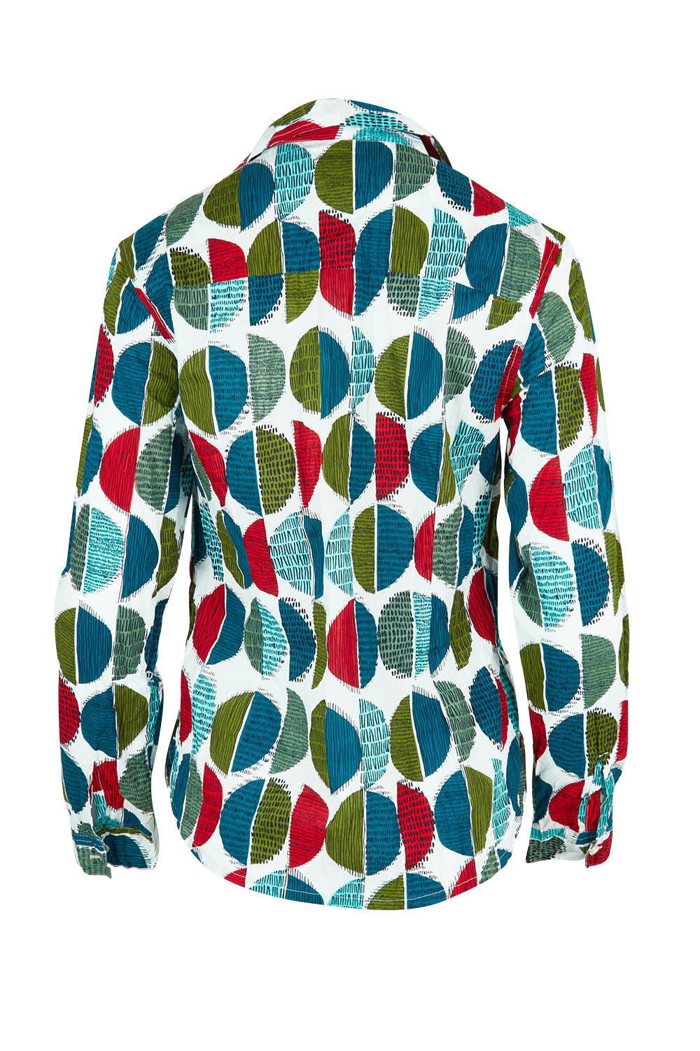 Product shot of the Larissa Shirt in colour Circle (Blue), from the back