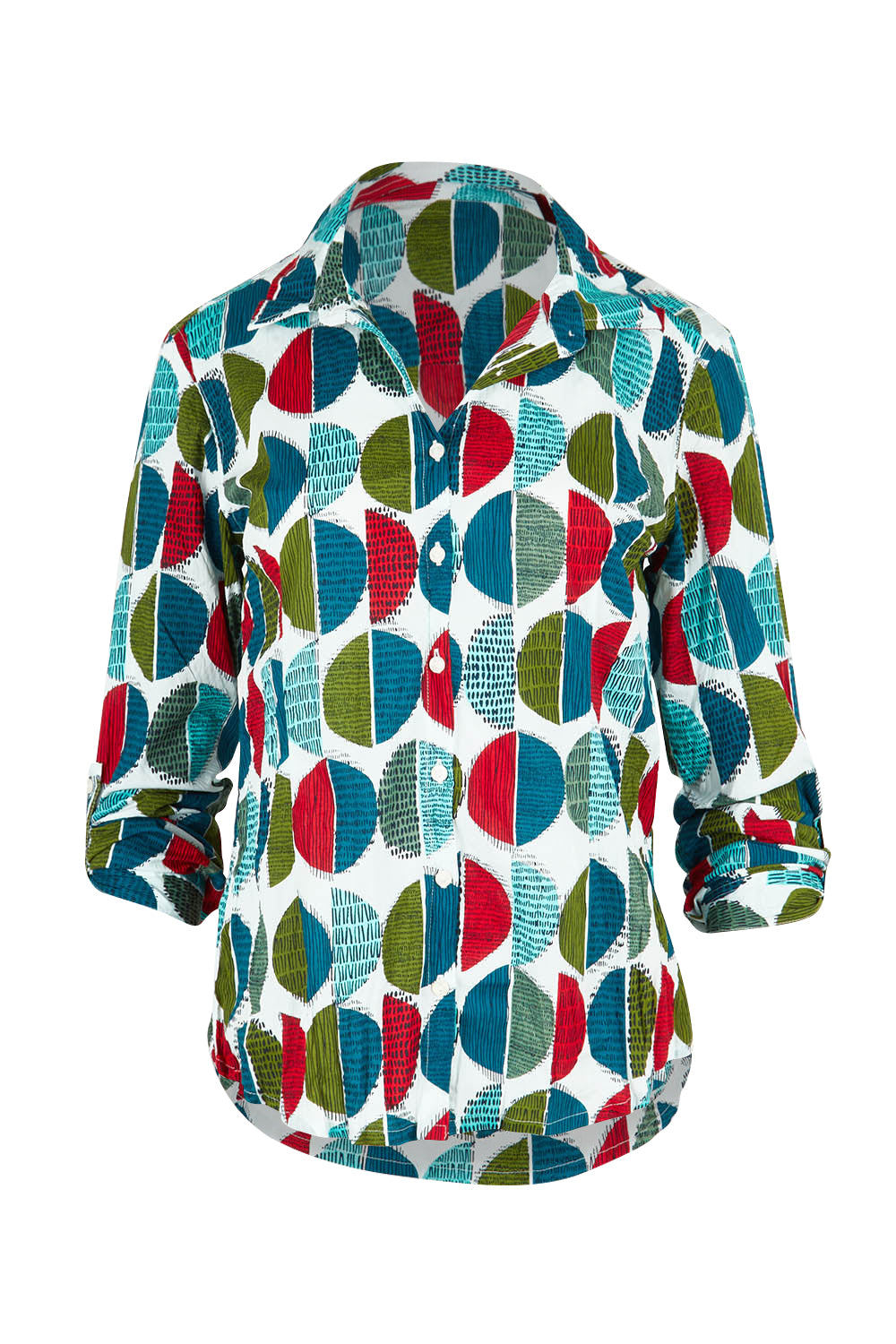 Product shot of the Larissa Shirt in colour Circle (Blue), detail