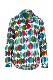 Product shot of the Larissa Shirt in colour Circle (Blue), from the front
