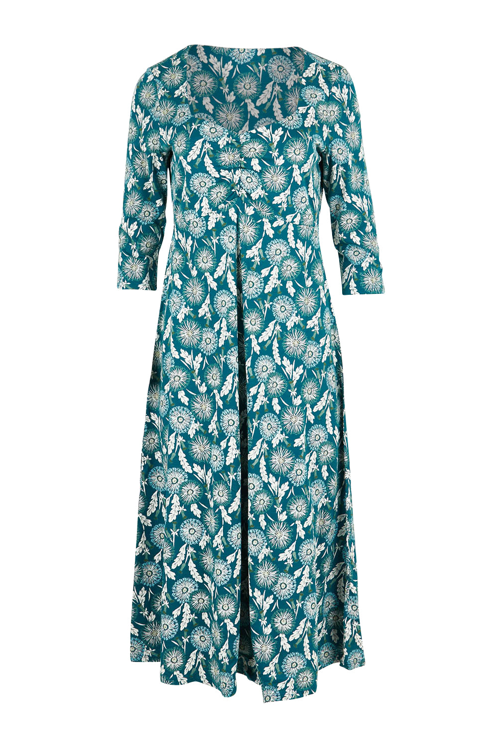 Product shot of the Three Quarter Secret Cove Dress in colour Dandelion (Blue), from the front