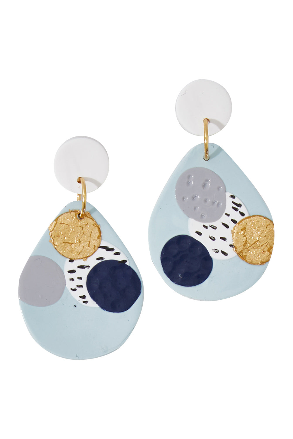 Product shot of the Large Dangle Blue Dot Earrings in colour Blue (Blue), from the front