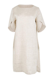 Product shot of the Envelope Sleeve Dress – Natural in colour Natural, from the front