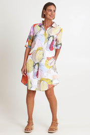 Model Riinar wearing size 10 of the Petal Shirtmaker Dress – Petal in colour Petal, from the front