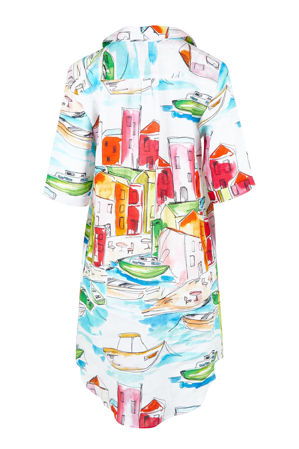 Product shot of the Seaside Shirtmaker Dress – Seaside in colour Seaside, from the back