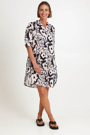 Model Riinar wearing size 10 of the Bloom Shirtmaker Dress – Midnight in colour Midnight, from the front