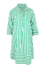 Product shot of the 2 Way Stripe Dress – Green in colour Green, from the front