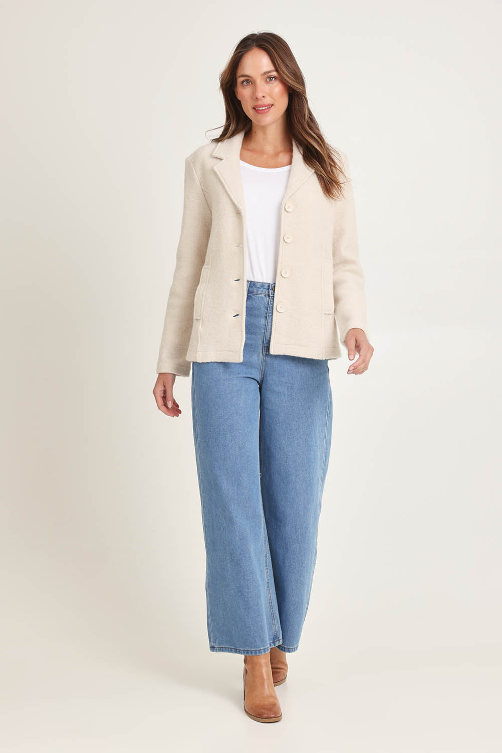 Boiled Wool Blazer – Cream