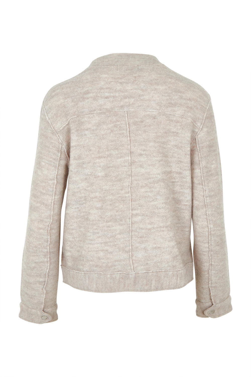 Product shot of the Bomber Zip Boiled Wool Jacket in colour Natural, from the back
