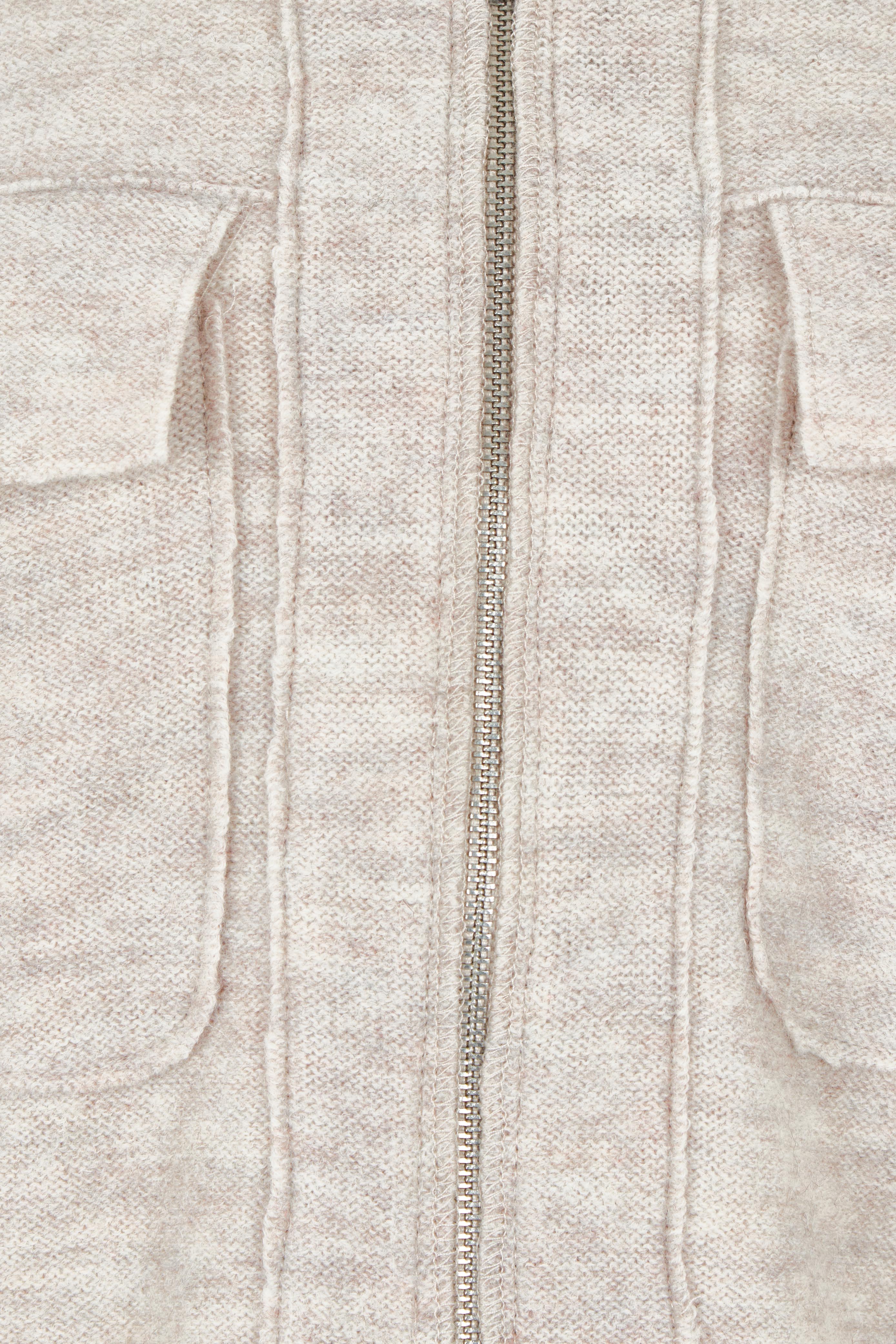 Product shot of the Bomber Zip Boiled Wool Jacket in colour Natural, detail