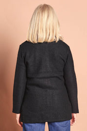 Funnel Neck Boiled Wool Coat – Black