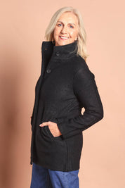 Funnel Neck Boiled Wool Coat – Black
