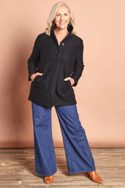 Funnel Neck Boiled Wool Coat – Black