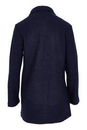 Product shot of the Funnel Neck Boiled Wool Coat in colour Navy (Blue), from the back