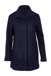 Product shot of the Funnel Neck Boiled Wool Coat in colour Navy (Blue), from the front