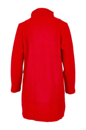 Product shot of the Longline Panel Zip Boiled Wool Coat in colour Red (Red), from the back