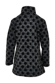 Product shot of the Spot Funnel Neck Boiled Wool Coat in colour Blackspot (Grey), from the back