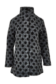 Product shot of the Spot Funnel Neck Boiled Wool Coat in colour Blackspot (Grey), from the front