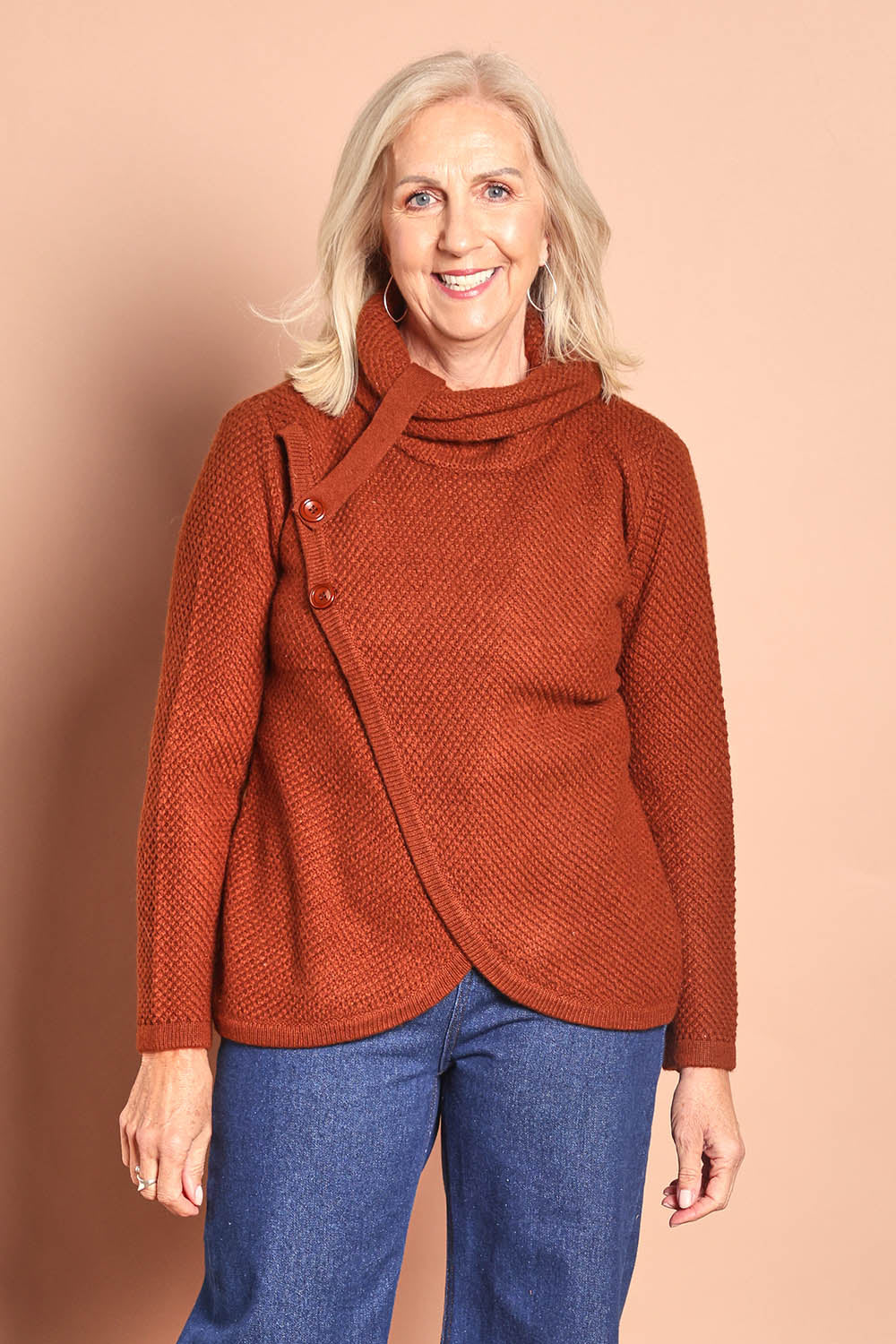 Moss Stitch Cowl Wool Sweater – Copper
