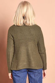 Moss Stitch Cowl Wool Sweater – Khaki