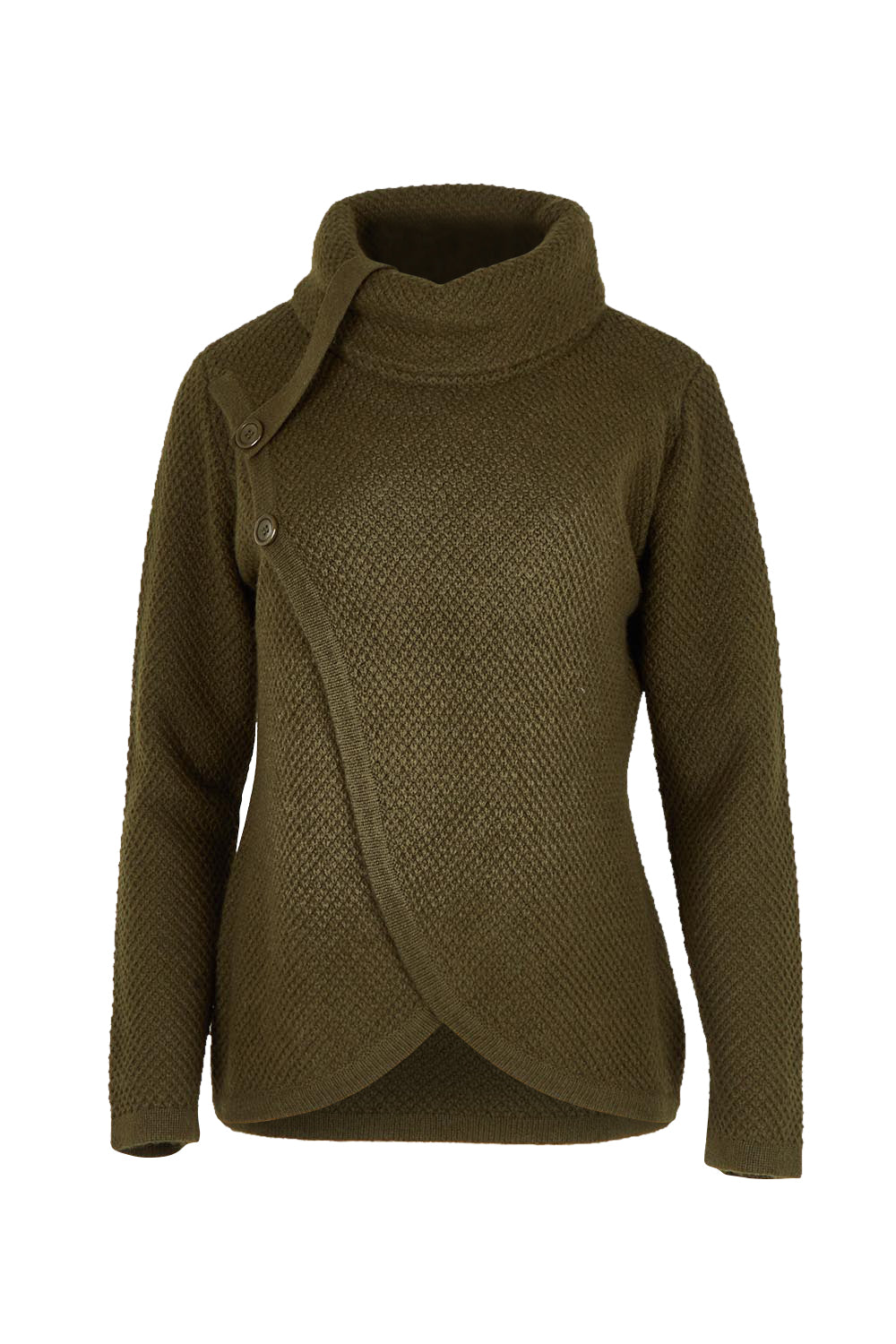 Moss Stitch Cowl Wool Sweater – Khaki