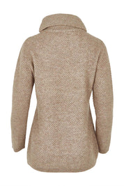 Product shot of the Moss Stitch Cowl Wool Sweater in colour Mocha, from the back