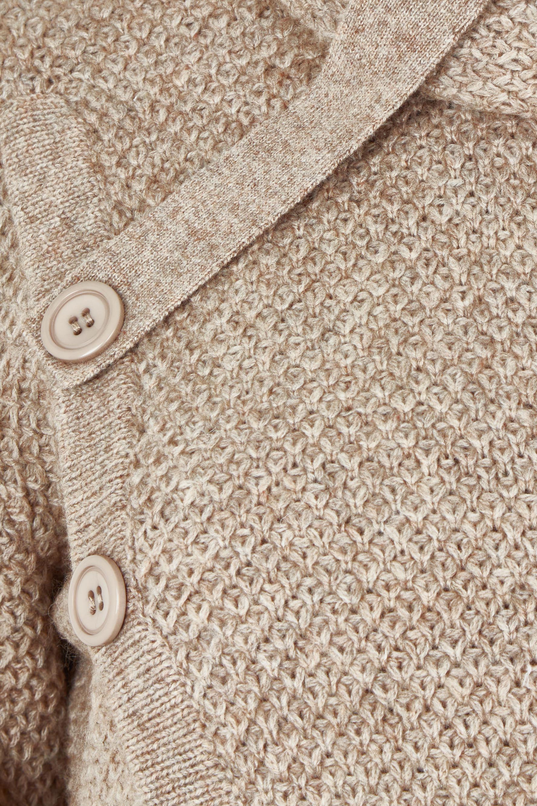 Product shot of the Moss Stitch Cowl Wool Sweater in colour Mocha, detail