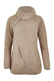 Product shot of the Moss Stitch Cowl Wool Sweater in colour Mocha, from the front