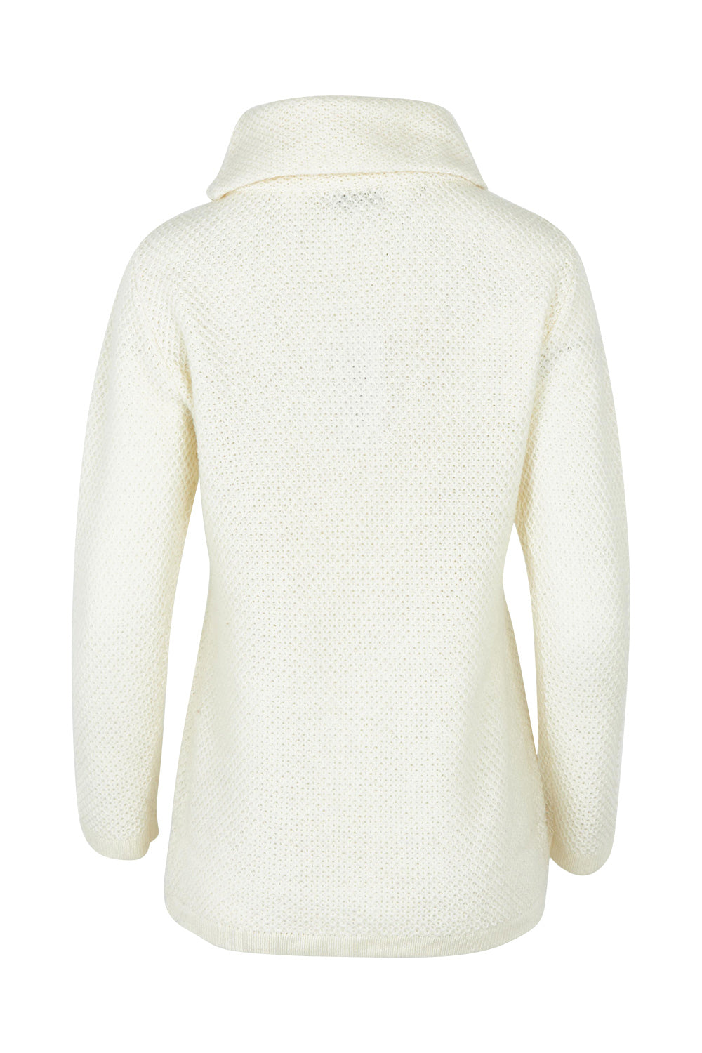 Product shot of the Moss Stitch Cowl Wool Sweater in colour Pearl (White), from the back