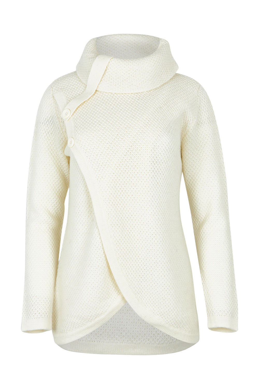 Product shot of the Moss Stitch Cowl Wool Sweater in colour Pearl (White), from the front